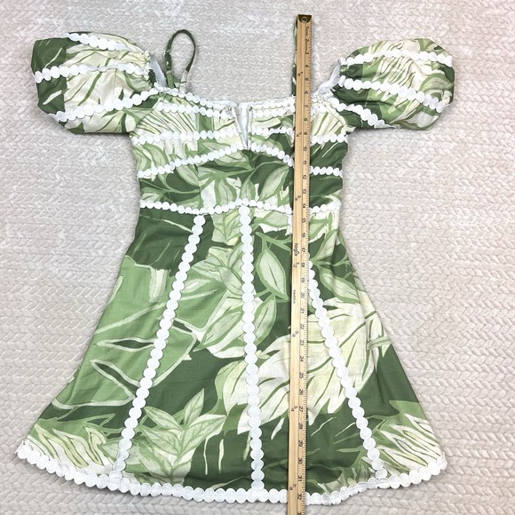 Rachel Roy Circle Trim Puff Sleeve Off Shoulder MiniDress Size 4 Boho Tropicart - Picture 7 of 15